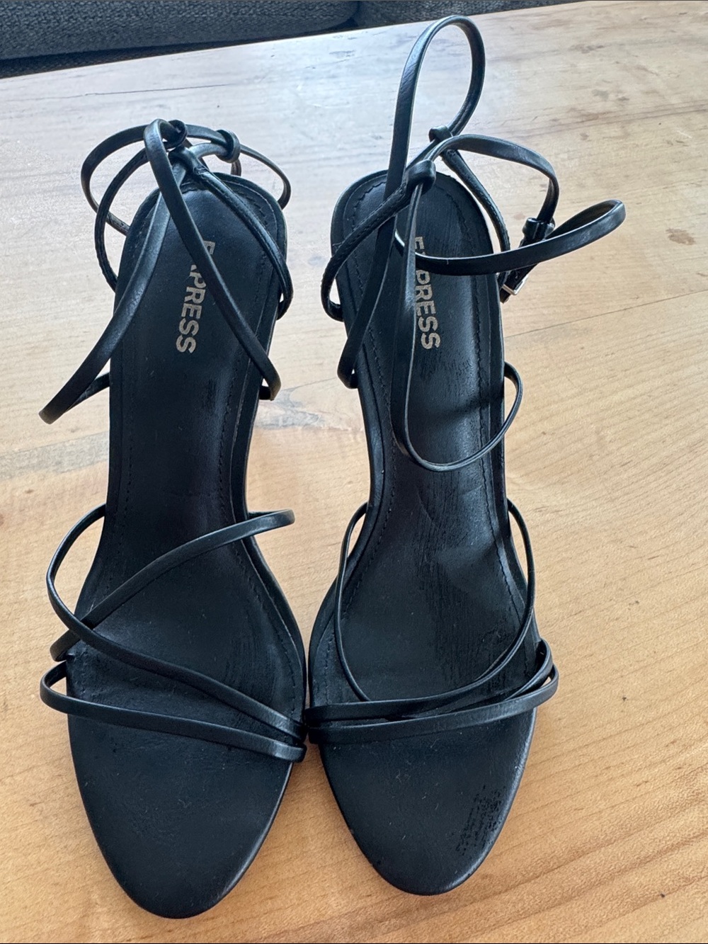 Express Black Strappy Ankle-Tie Heeled Sandals Size 7 Strappy Heels